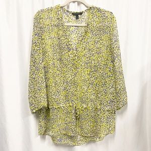 Banana Republic Yellow & Blue Sheer Patterned Blouse